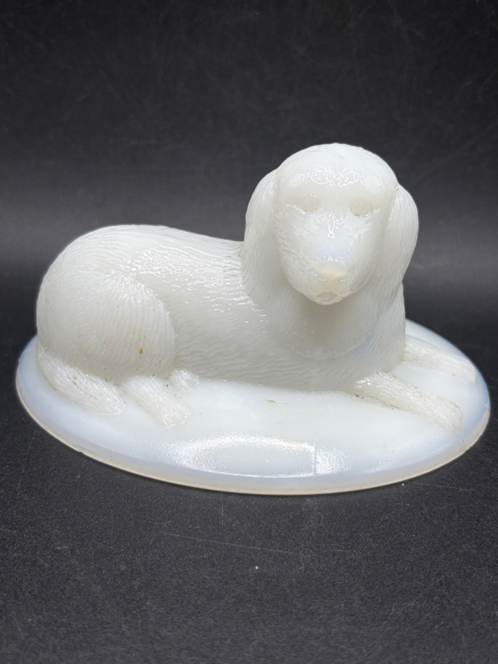 Vintage White Milk Glass Dog on Nest Lid, Collectible Cottagecore Home Decor